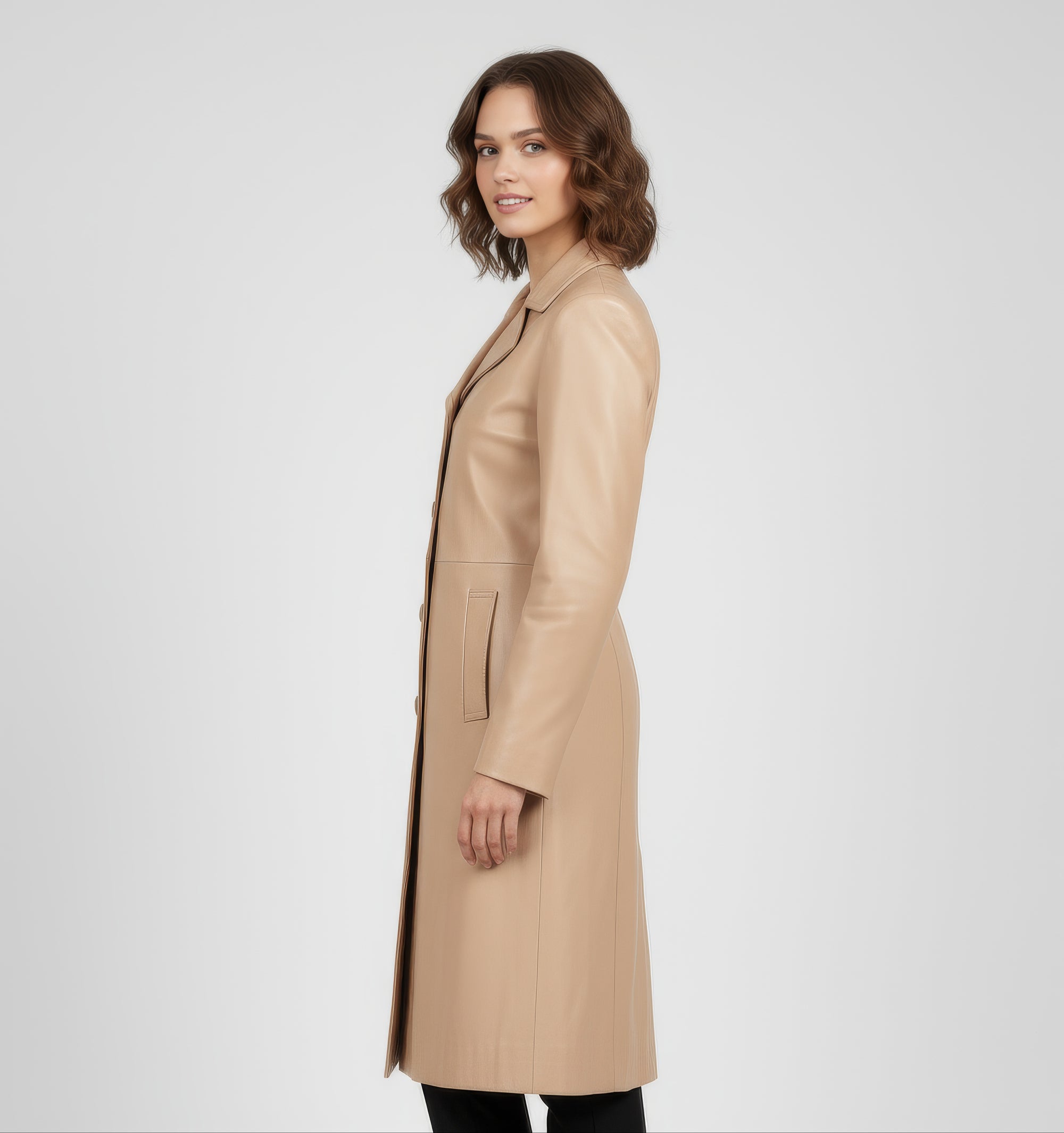 Women's Real Leather Single Breasted Coat - Vanel