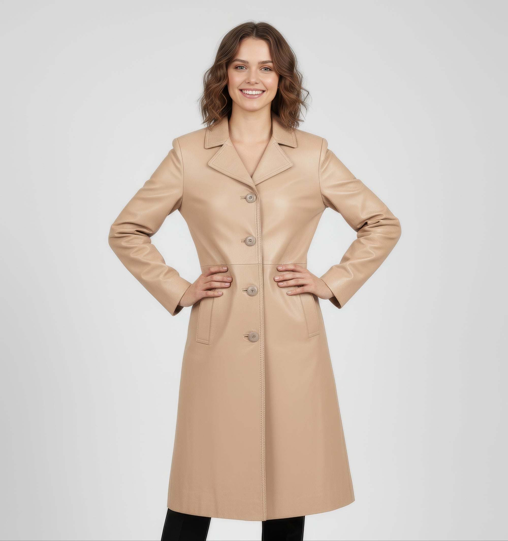 Women's Real Leather Single Breasted Coat - Vanel