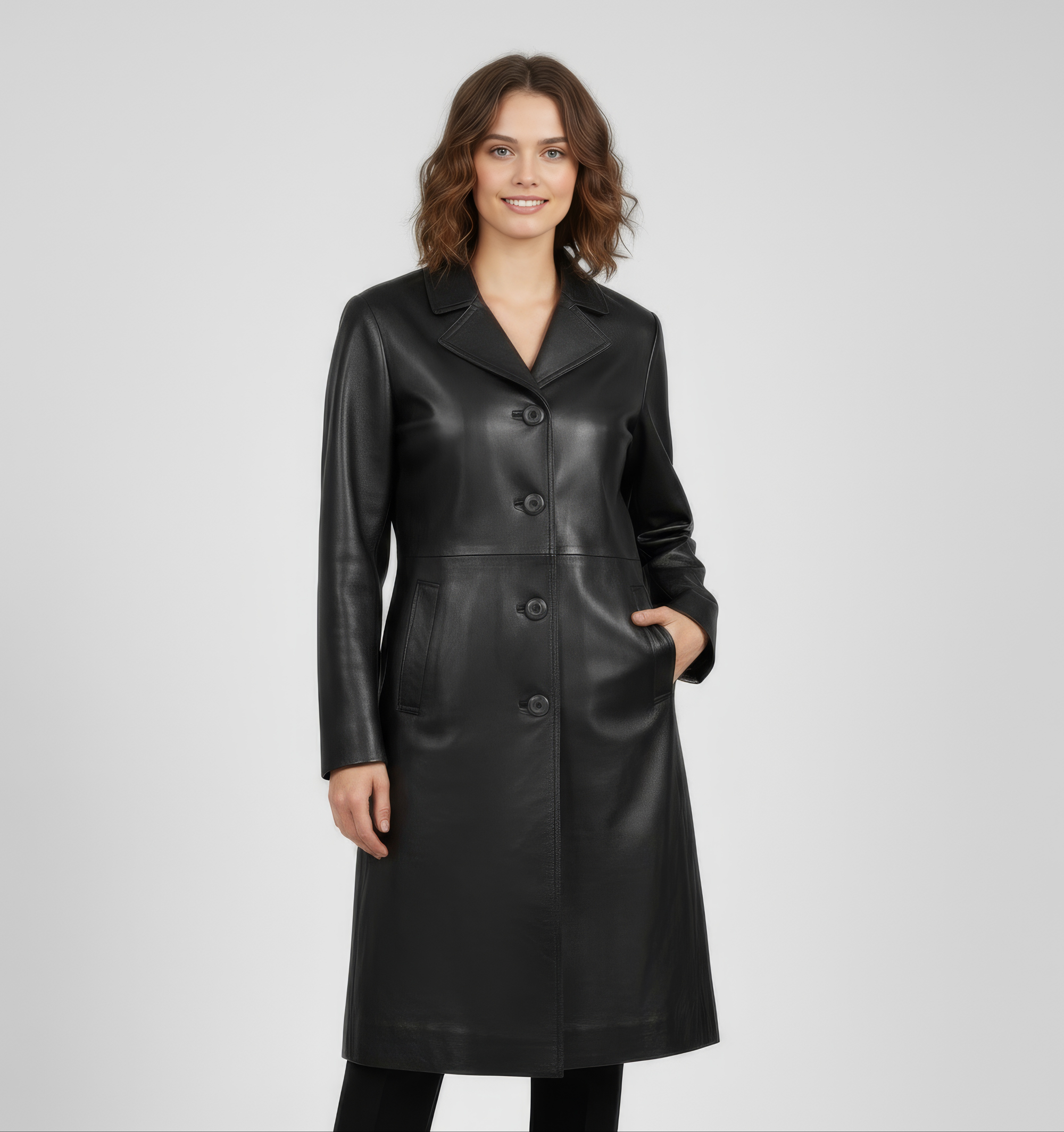 Women's Real Leather Single Breasted Coat - Vanel