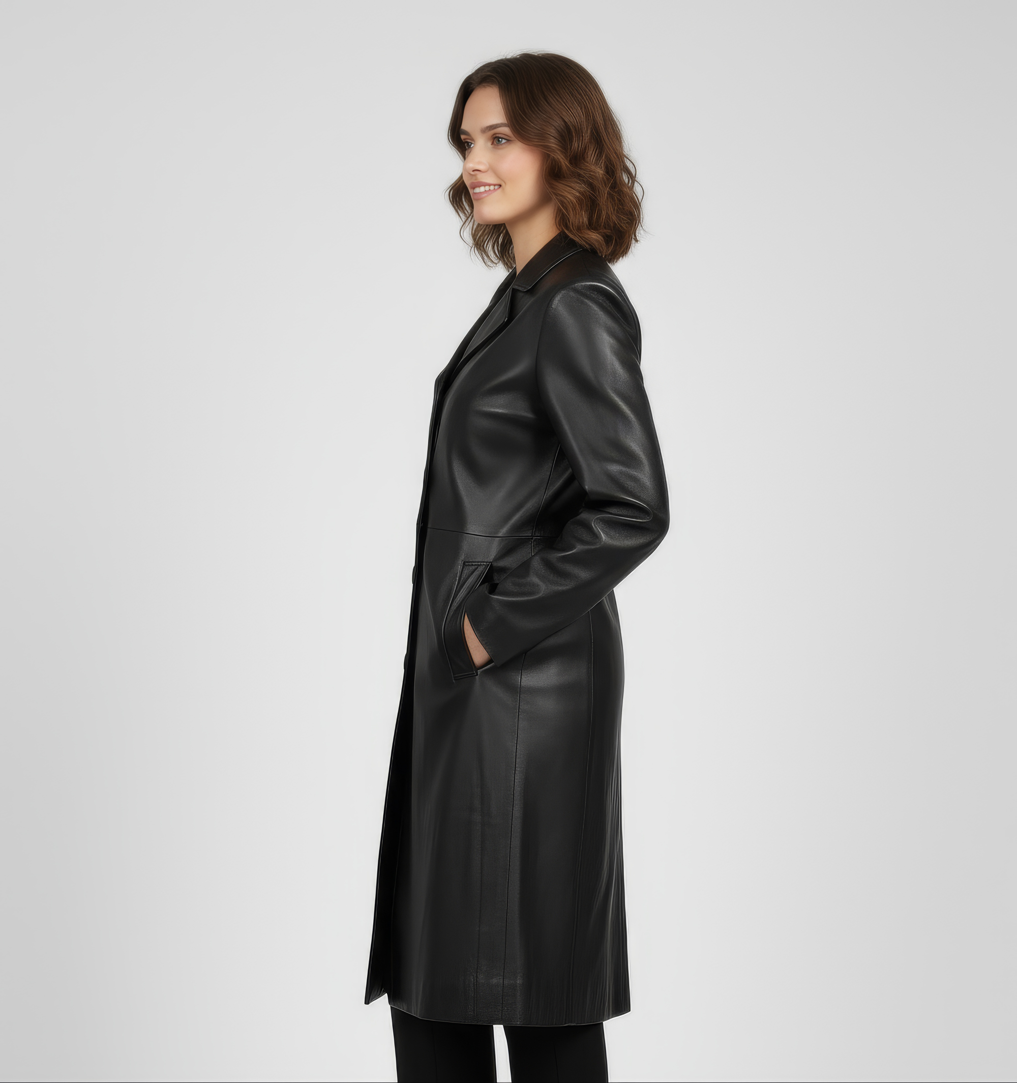 Women's Real Leather Single Breasted Coat - Vanel