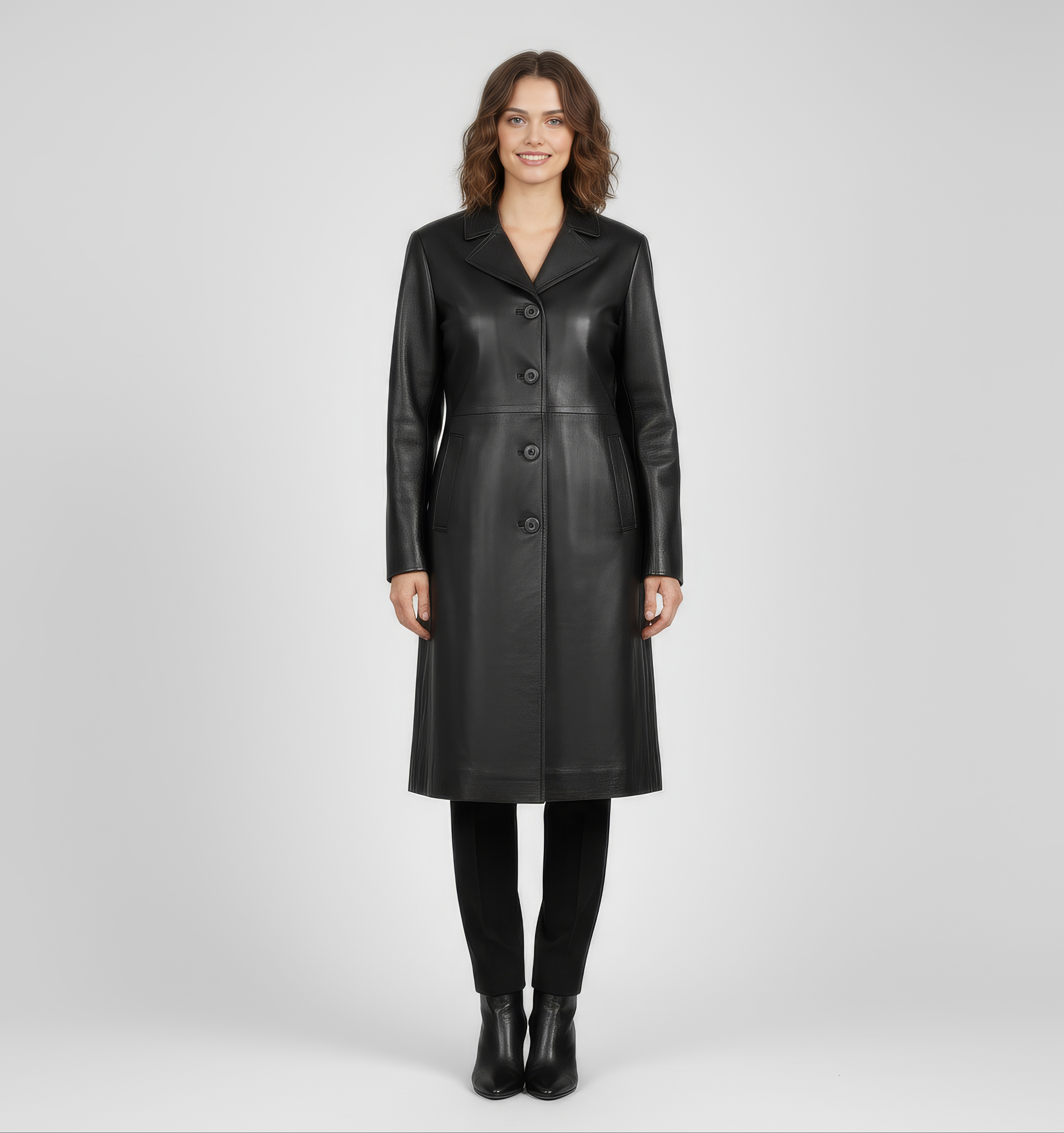 Women's Real Leather Single Breasted Coat - Vanel