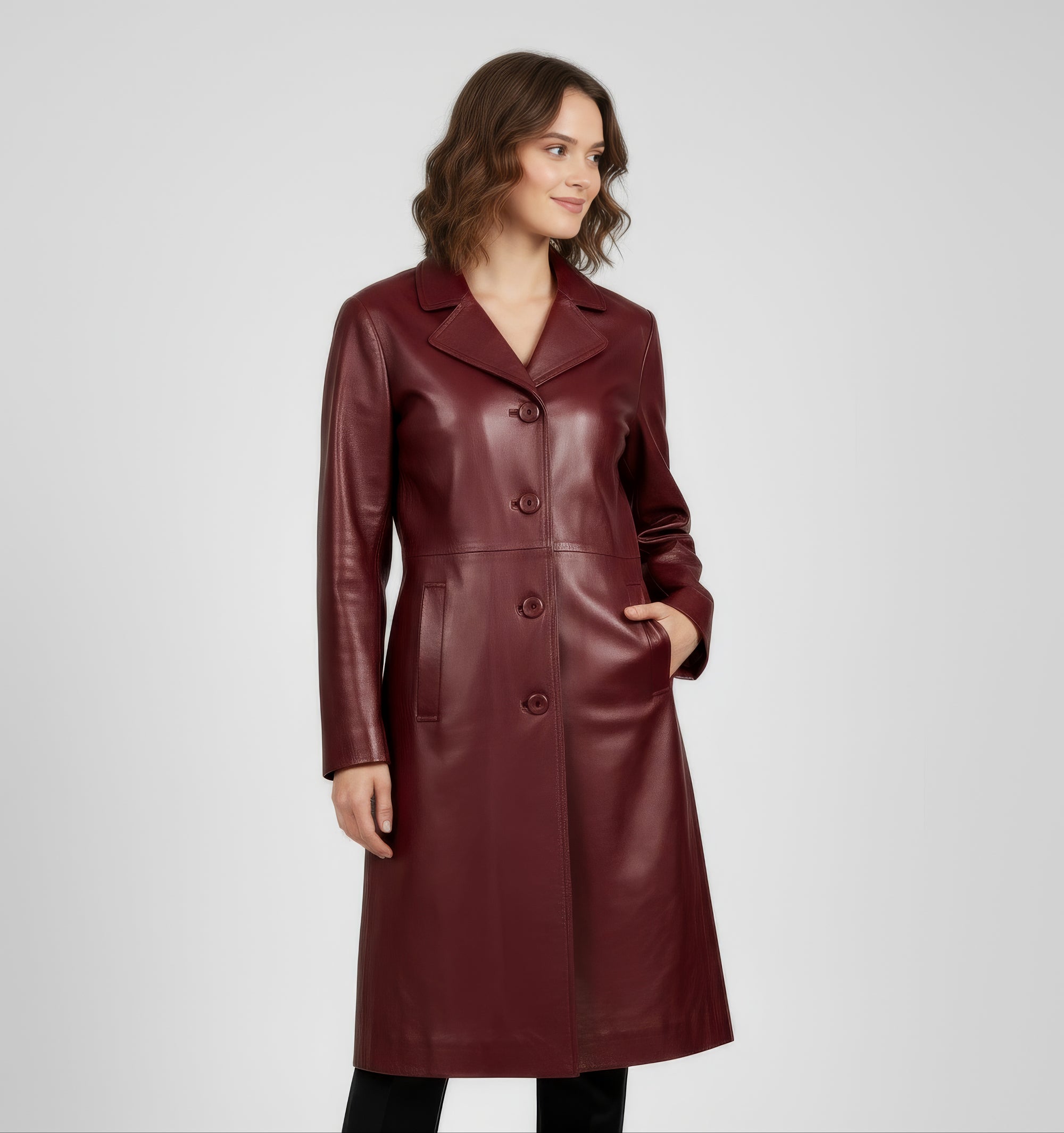 Women's Real Leather Single Breasted Coat - Vanel