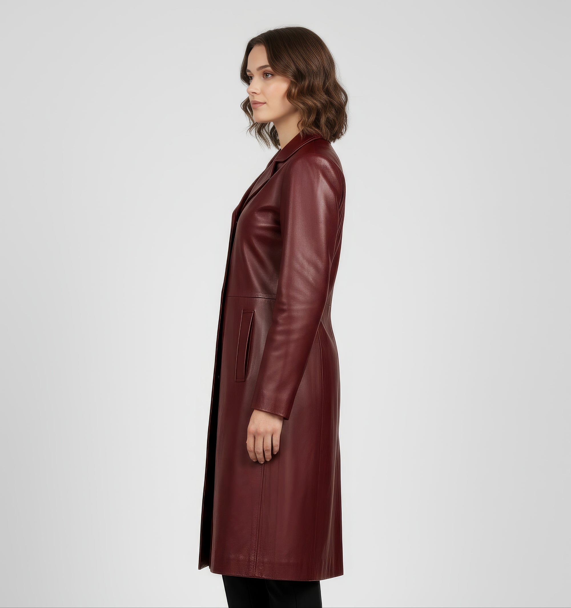 Women's Real Leather Single Breasted Coat - Vanel