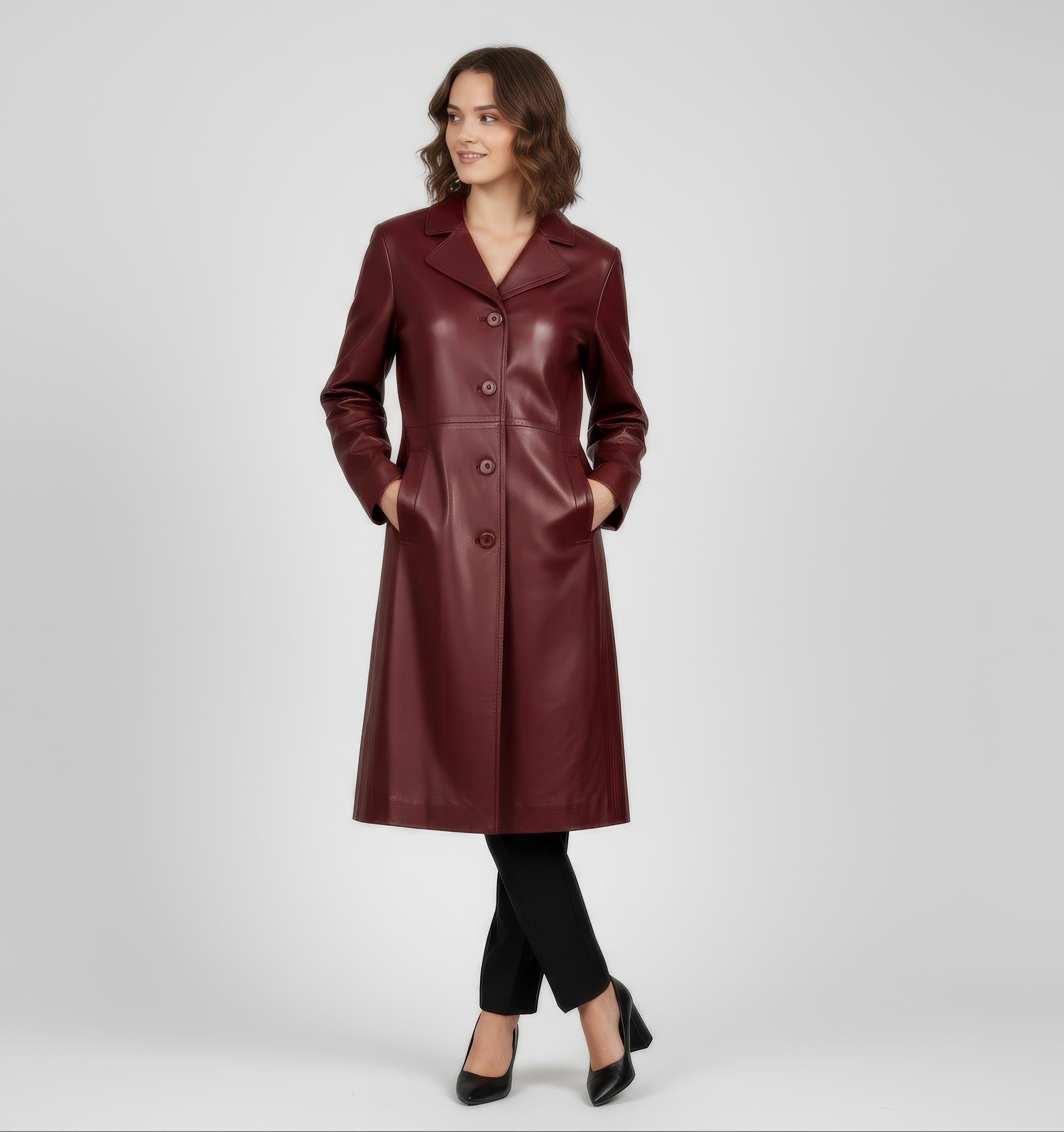 Women's Real Leather Single Breasted Coat - Vanel