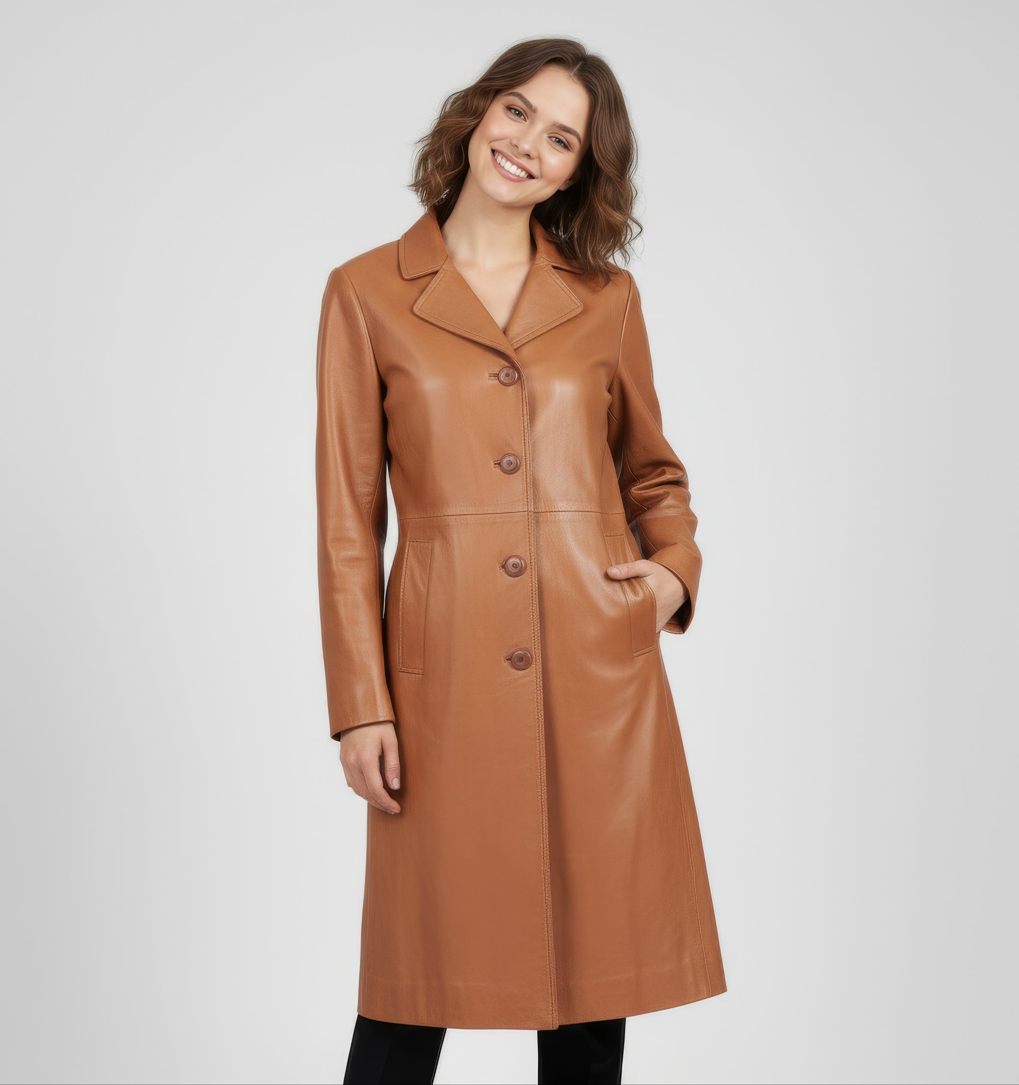 Women's Real Leather Single Breasted Coat - Vanel