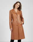Women's Real Leather Single Breasted Coat - Vanel