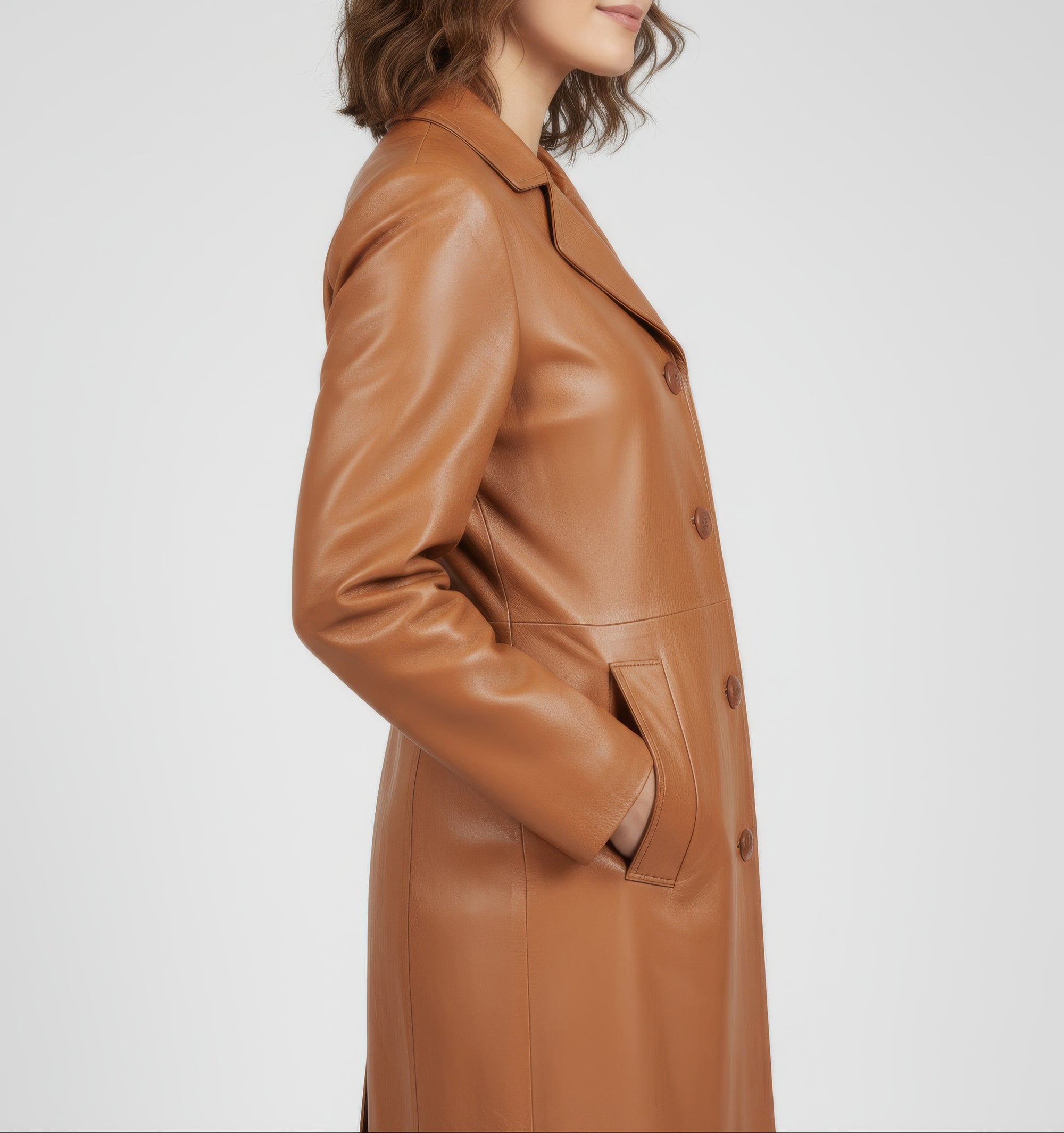 Women's Real Leather Single Breasted Coat - Vanel