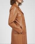 Women's Real Leather Single Breasted Coat - Vanel