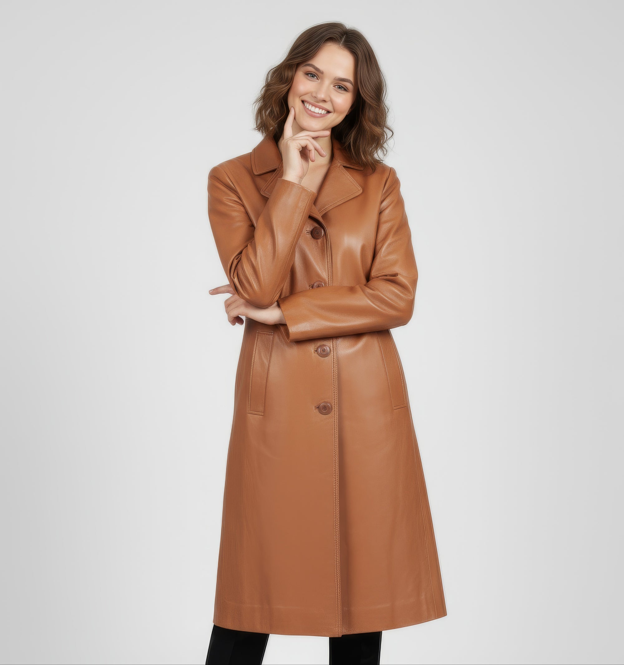 Women's Real Leather Single Breasted Coat - Vanel