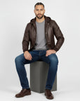 Real Leather Hooded Bomber Jacket for Men - Raul
