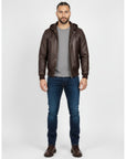 Real Leather Hooded Bomber Jacket for Men - Raul