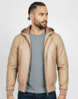 Real Leather Hooded Bomber Jacket for Men - Raul