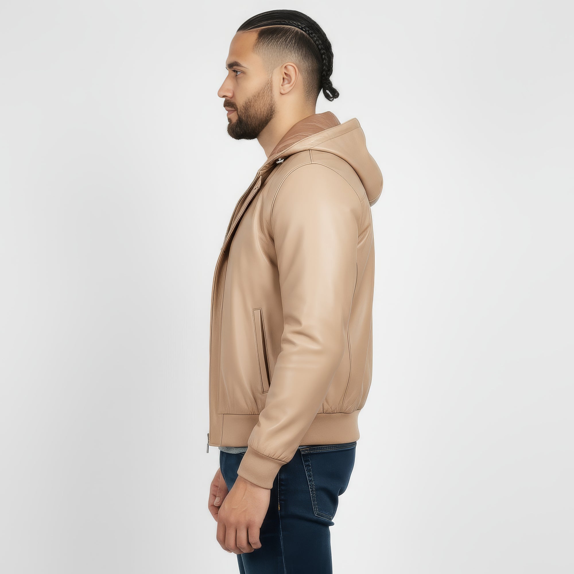 Real Leather Hooded Bomber Jacket for Men - Raul