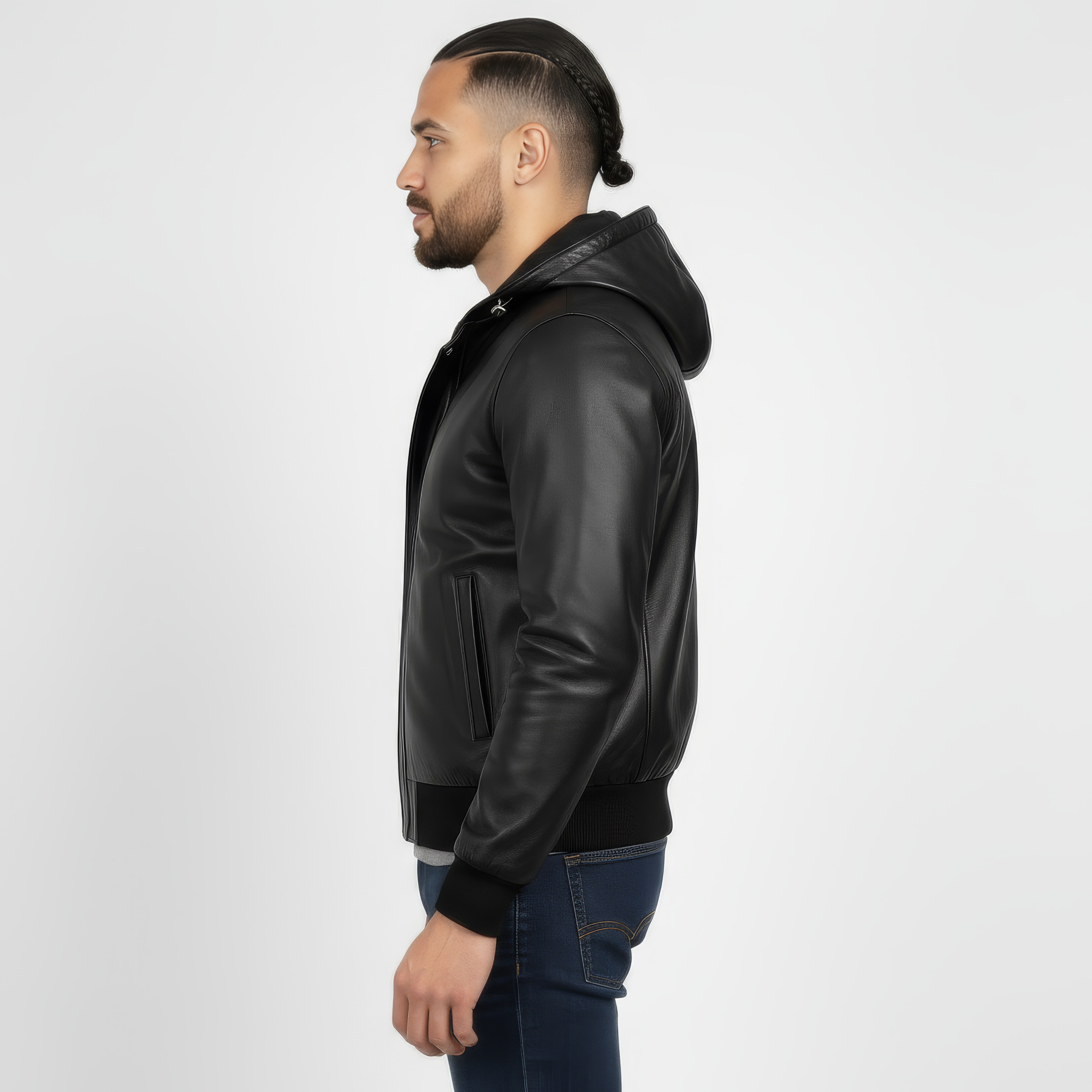 Real Leather Hooded Bomber Jacket for Men - Raul
