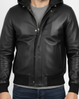 Real Leather Hooded Bomber Jacket for Men - Raul