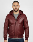 Real Leather Hooded Bomber Jacket for Men - Raul
