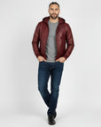 Real Leather Hooded Bomber Jacket for Men - Raul