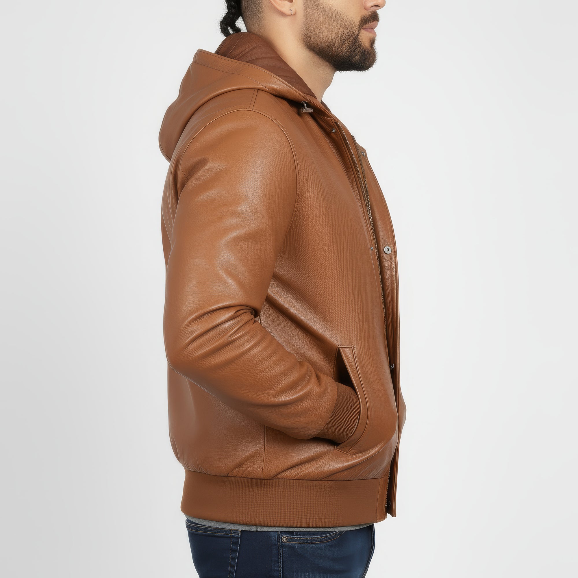 Real Leather Hooded Bomber Jacket for Men - Raul