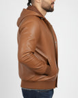 Real Leather Hooded Bomber Jacket for Men - Raul
