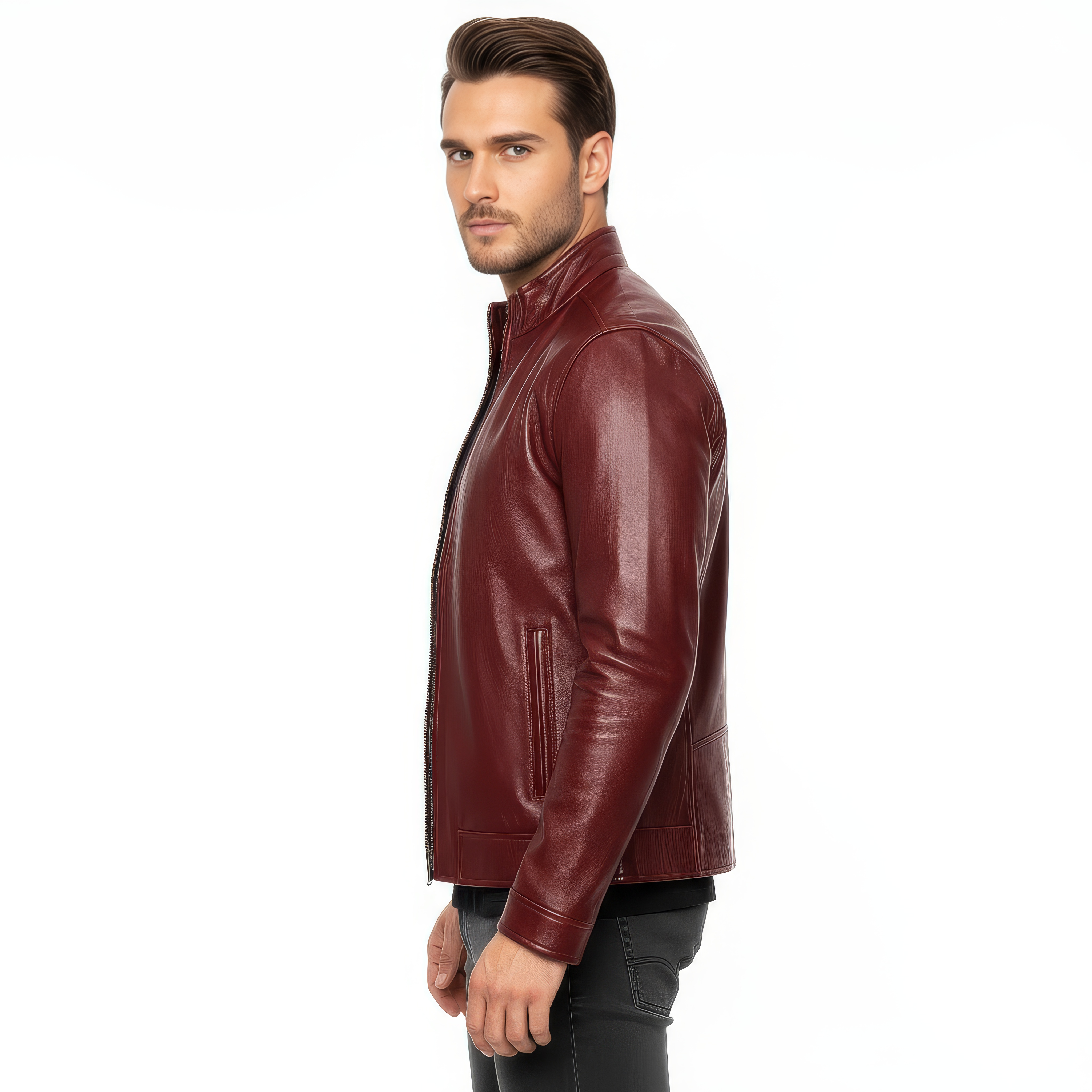 Stand Collar Real Leather Jacket for Men - Harry – SH Leatherwear Stand Collar Real Leather Jacket for Men - Harry – SH Leatherwear