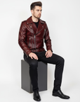 Moto Real Leather Jacket for Men- Hermes