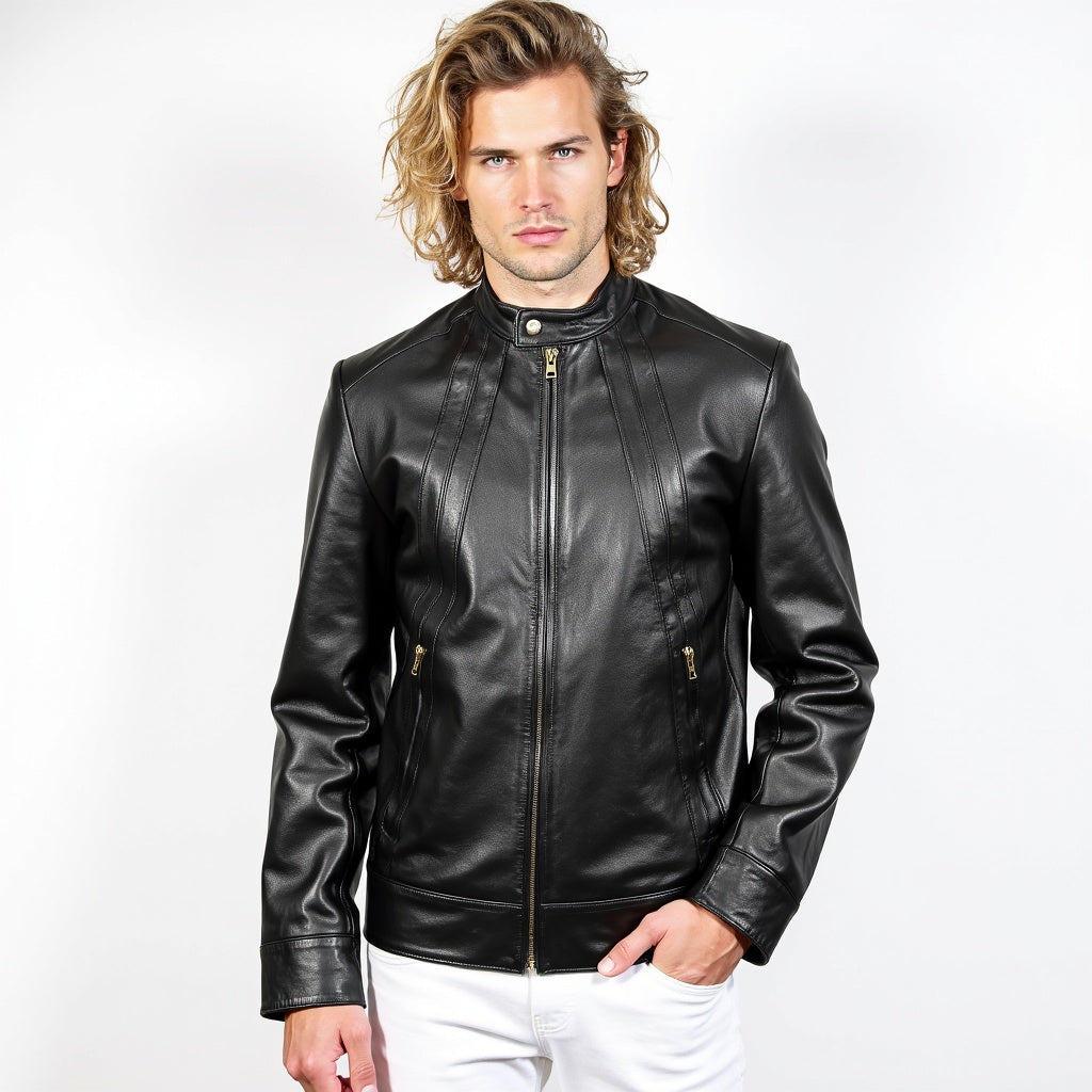 Men's Real Leather Cafe Racer Jacket - David – SH Leatherwear