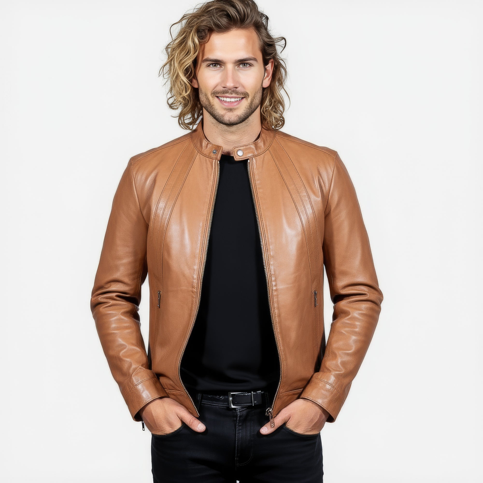 Real Leather Racer Jacket for Men - David