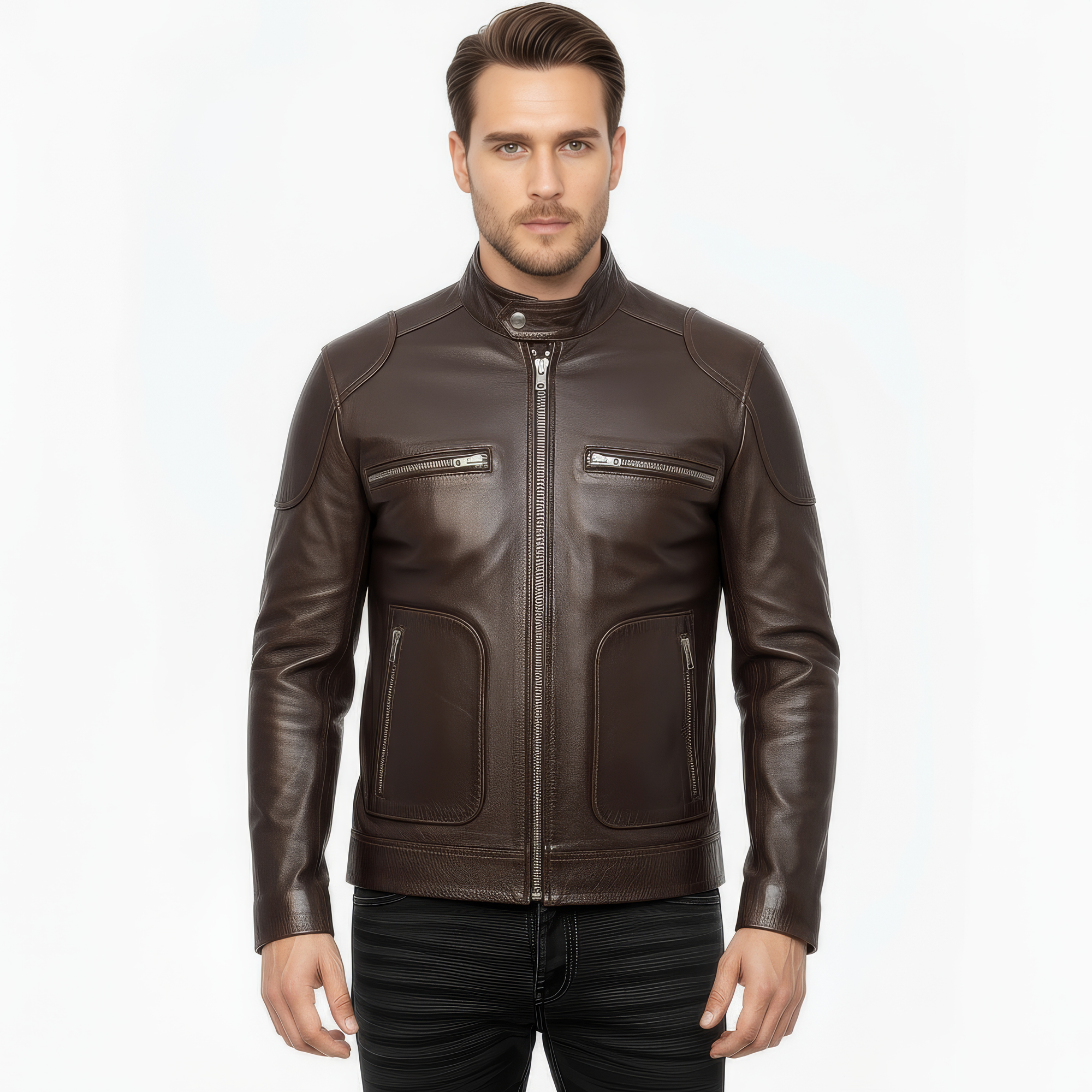 Real Leather Cafe Racer Jacket for Men - Andre