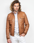 Men's Real Leather Bomber Jacket - Dean