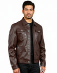 Men's Real Leather Trucker Jacket - Faraz