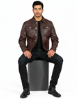 Men's Real Leather Trucker Jacket - Faraz