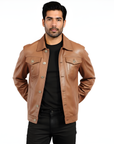 Men's Real Leather Trucker Jacket - Faraz