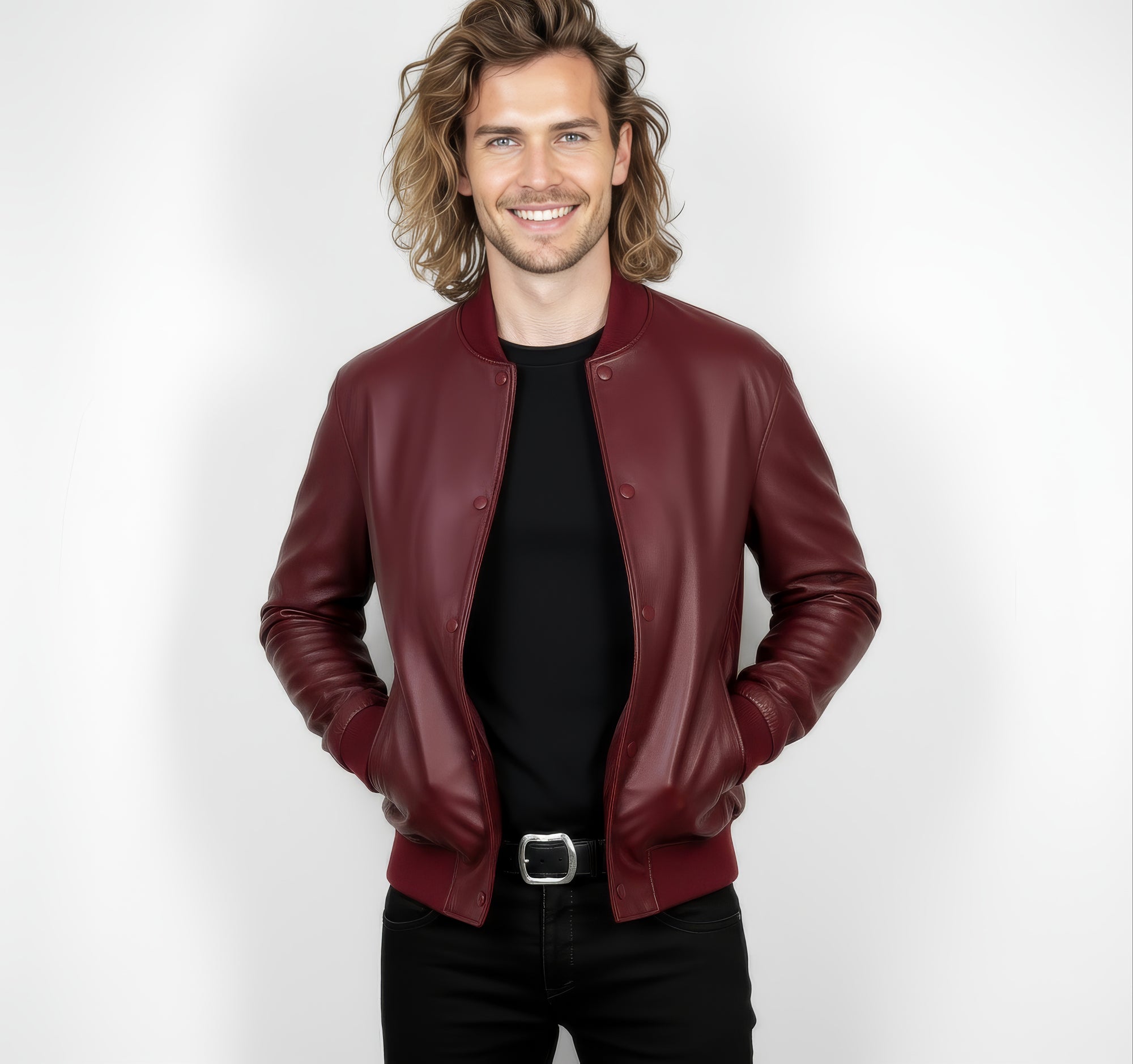 Men's Real Leather Varsity Bomber Jacket - Orion