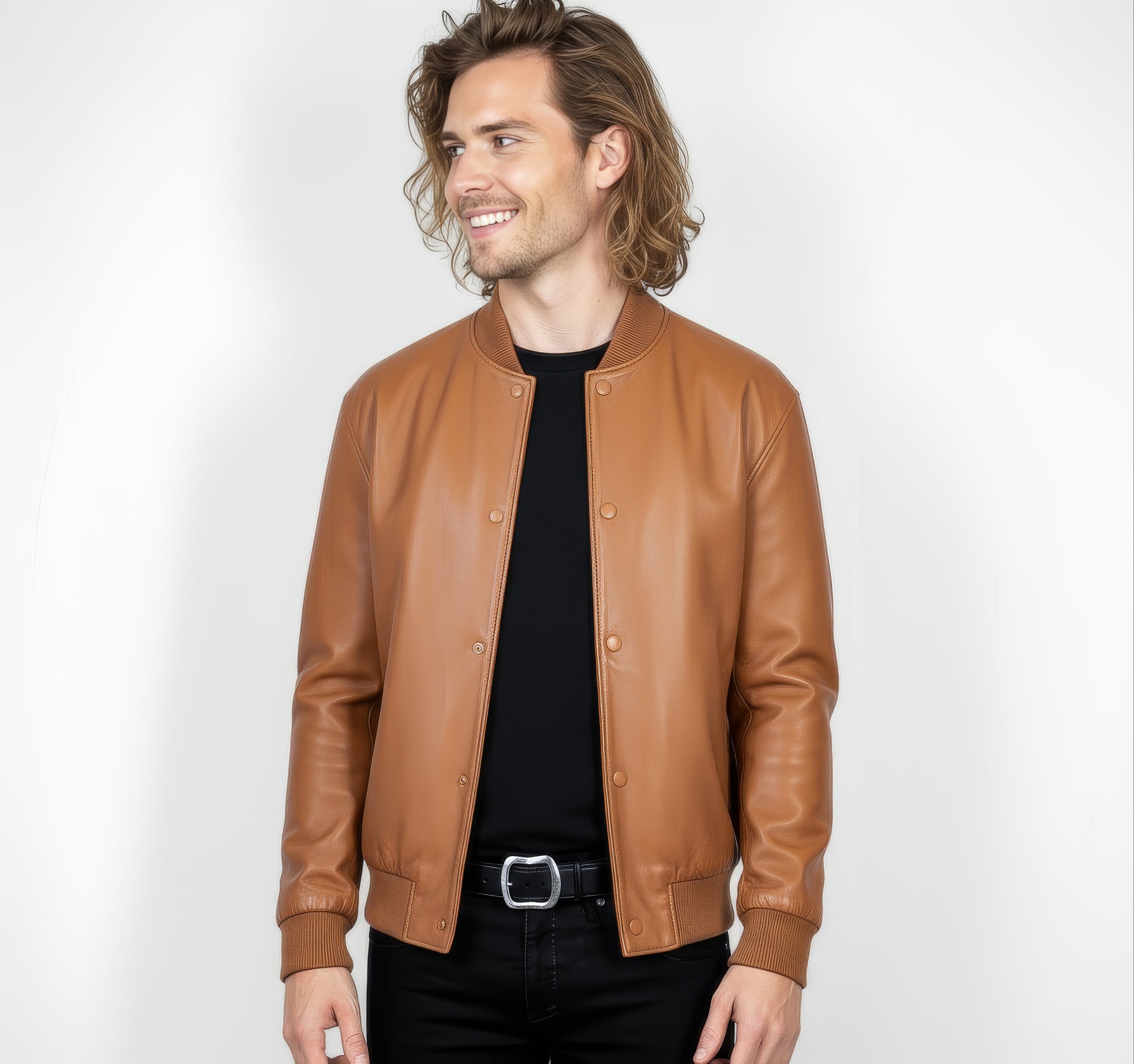 Men's Real Leather Varsity Bomber Jacket - Orion