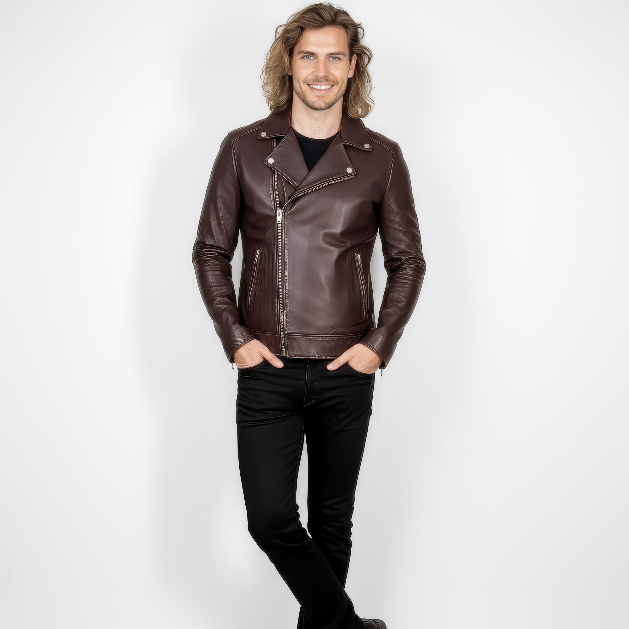 Real Leather Biker Jacket for Men - Milan