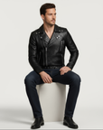 Moto Real Leather Jacket for Men- Hermes