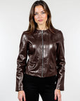 Women's Collarless Real Leather Jacket - Dione
