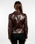 Women's Collarless Real Leather Jacket - Dione