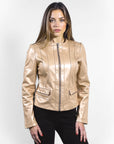 Women's Collarless Real Leather Jacket - Dione