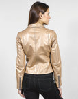 Women's Collarless Real Leather Jacket - Dione