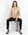 Women's Collarless Real Leather Jacket - Dione