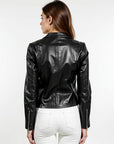 Women's Collarless Real Leather Jacket - Dione