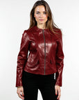 Women's Collarless Real Leather Jacket - Dione