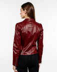 Women's Collarless Real Leather Jacket - Dione