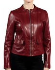 Women's Collarless Real Leather Jacket - Dione