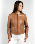 Women's Collarless Real Leather Jacket - Dione