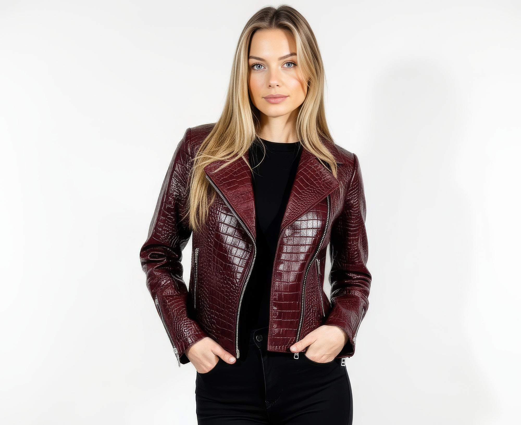 Women&#39;s Real Leather Biker Jacket -Athena