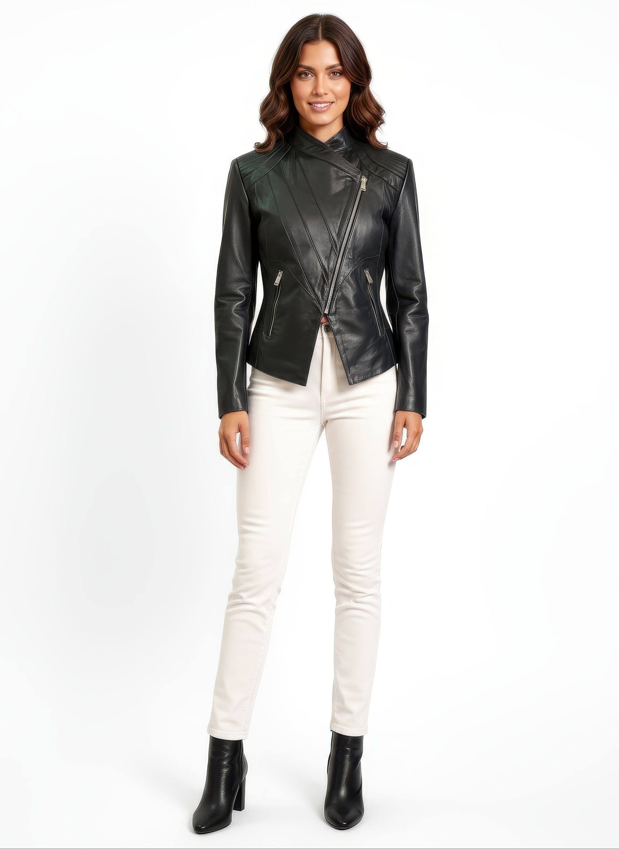 Women&#39;s Real Leather Biker Jacket - Metis