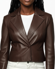 Cropped Real Leather Blazer - Anna