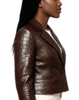 Cropped Real Leather Blazer - Anna